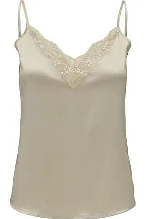 ONLY Damen V-Ausschnitt Top ohne Ärmel Spaghettiträger Oberteil mit Spitzen Details ONLVICTORIA