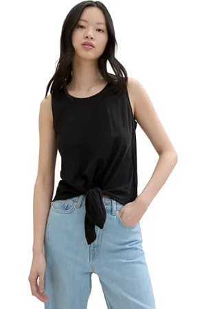 TOM TAILOR Damen Basic Tanktop mit Knotendetail, deep black, S