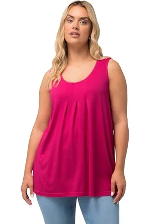 Ulla Popken Damen große Größen Übergrößen Plus Size Top, Zierfalten, A-Linie, Rundhals, ärmellos, Modal 62+ 796470815-62+