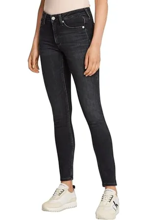Calvin Klein Damen Jeans Hose Mid Rise Skinny Fit, Schwarz (Denim Black), 25W/32L