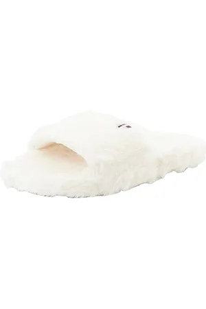 Tommy Hilfiger Damen Hausschuhe Fur Home Slipper Slide Plüsch, Beige (Ancient White), 35/36