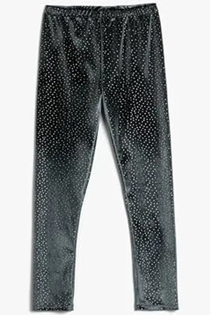 Koton Girls Velvet Leggings Glitter Detail Elastic Waistband