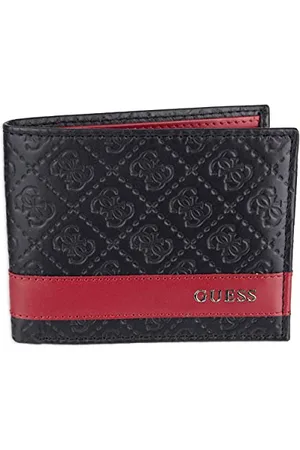 Guess Herren Leder Slim Bifold Geldbörse Schwarz Rot Einheitsgröße, , Einheitsgröße