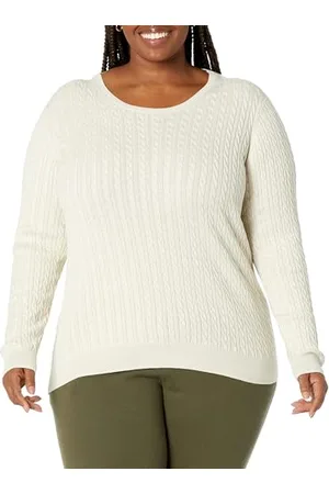 Amazon Damen Leichter Langarm-Pullover Mit Rundhalsausschnitt Mit Zopfmuster (Erhältlich In Übergröße), , L