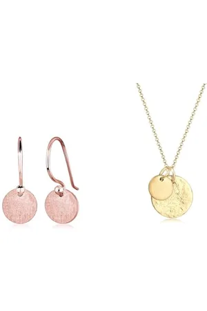 Elli Ohrringe Damen Ohrhänger Geo Plättchen Minimal Trend Matt in 925 Sterling Silber & Halskette Damen Plättchen Geo Organic Look in 925 Sterling Silber