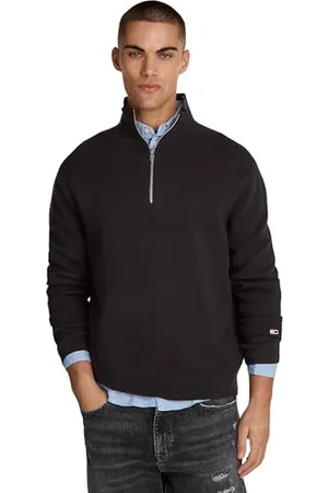 Tommy Hilfiger Herren Pullover mit Reißverschluss Regular Fit Half Zip Mock-Kragen, (Black), S