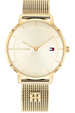 Tommy Hilfiger Analog Quarzuhr für Damen mit Goldfarben Edelstahl-Mesh-Gliederarmband - 1782286
