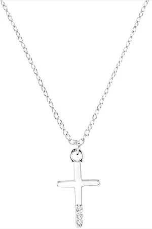 QS by s.Oliver Kette mit Anhänger 925 Sterling Mädchen Kinder Halsschmuck, mit Zirkonia synth., 37+3 cm, , Kreuz, Kommt in Schmuck Geschenk Box, 2035514