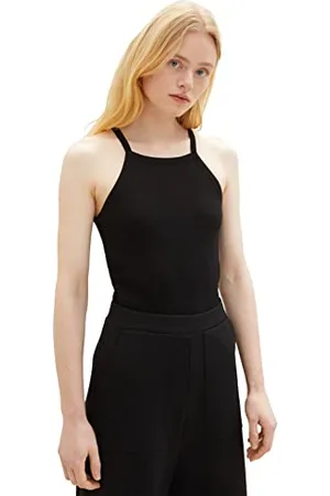 TOM TAILOR Damen 1035368 Tanktop mit Rippstruktur, 14482-Deep Black, L