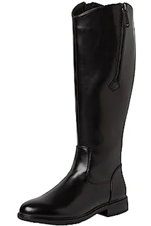 Jana Damen Hohe Stiefel ohne Absatz aus Kunstleder mit Reißverschluss Weite H Mehrweite, (Black), 39 EU