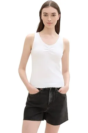 TOM TAILOR Damen Basic Tanktop mit Raffung, White, L