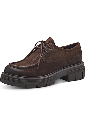 Marco Tozzi Damen Schnürschuhe aus Kunstleder Plateau, Braun , 41