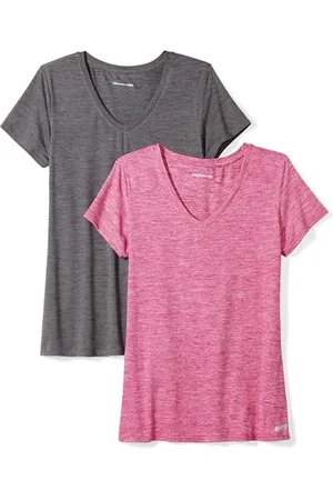 Amazon Damen Active Quick Dry Tech Stretch Kurzarm-T-Shirt mit V-Ausschnitt (in Übergröße erhältlich), 2er-Pack, , XS