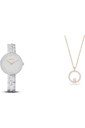 Swarovski Cosmopolitan Uhr, Metallarmband, Silberfarben, Edelstahl & Creativity Anhänger, Rund, Weiss, Roségold-Legierungsschicht
