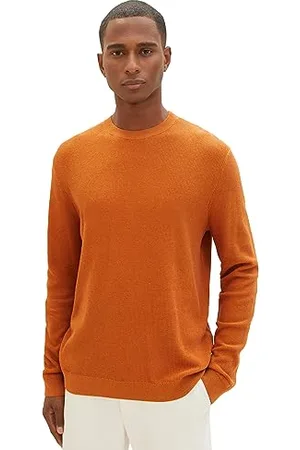 TOM TAILOR Herren 1038612 Basic Strickpullover aus Baumwolle, 32752-tomato Cream orange Melange, S