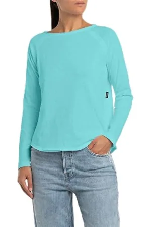 Replay Damen Langarmshirt aus Baumwolle, (Grün), XS