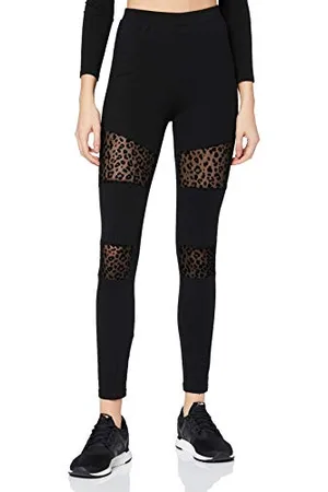 Urban classics Damen TB3754-Ladies Flock Lace Inset Leggings, Black, XL