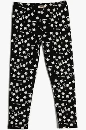Koton Girls Leggings Cat Printed Elastic Waistband Brushed Interior Cotton
