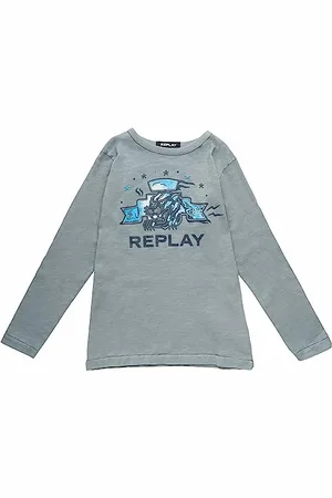 Replay Jungen Langarmshirt aus Baumwolle mit Logo Tiger Print, (Grau), 6 Jahre