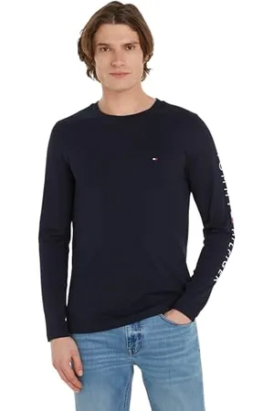 Tommy Hilfiger Herren Langarmshirt Tommy Logo Long Sleeve Tee Basic, Blau (Desert Sky), L