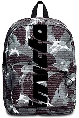 Invicta CARLSON Camou Logo, Rucksack aus nachhaltigem Stoff, Geräumige Schultasche für Teenager, Mädchen und Jungen, für Uni, Sport & Freizeit, mit Laptopfach, italienisches Design, grau