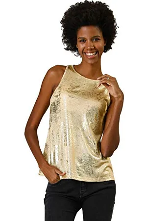 Allegra K Damen Pailletten Oberteil Metallic Glitzer Ärmellos Club Party Camisole Tank-Tops XS