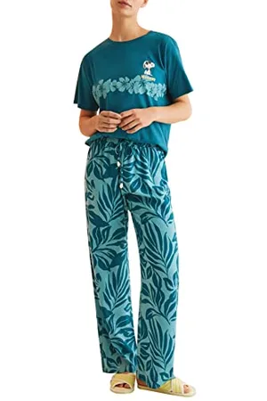 Women secret Damen lang Print Blau Lässige Hose, , S