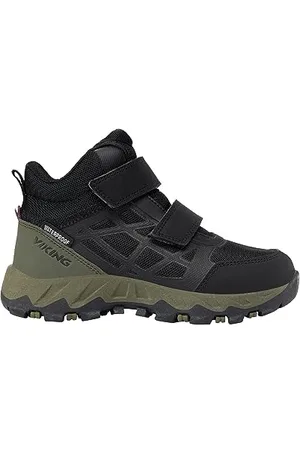 Viking Track Mid WP 2V Walking Shoe, Black/Olive, 35 EU