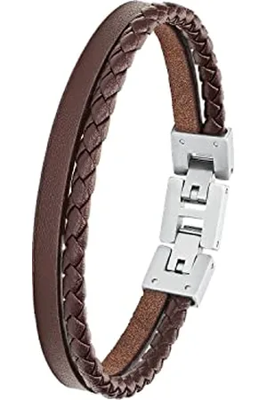 QS by s.Oliver Armband Edelstahl Leder Herren Armschmuck, 20+1,5 cm, Braun, Kommt in Schmuck Geschenk Box, 2026150