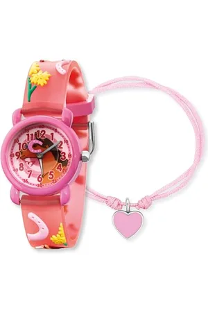 Engelsrufer Herzengel Kinder Uhrenset mit Pferd Motiv - analoge Armbanduhr, robustes Kunststoffgehäuse, weiches Band, 27mm, 3ATM mit passendem Nylonarmband und Stiftemäppchen
