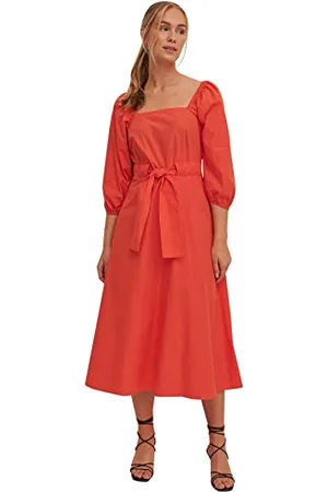 NA-KD Damen Midi Dress With Lacing at the Waist Lssiges Kleid, , 40 EU