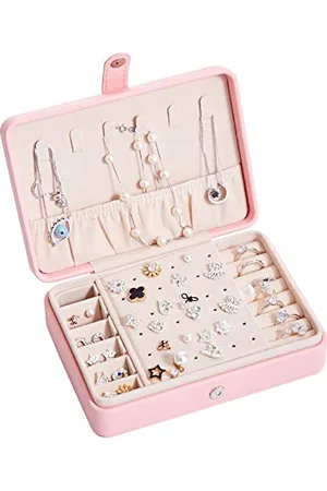 kabinga KABINA Tragbare Ohrringe Ring Aufbewahrungsbox Schmuckbox Multifunktional PU Nagelbrett Frische und Einfach, mit Spiegel Women