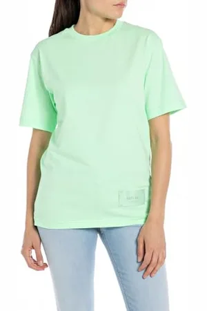 Replay Damen T-Shirt Kurzarm aus Baumwolle, (Grün), XL