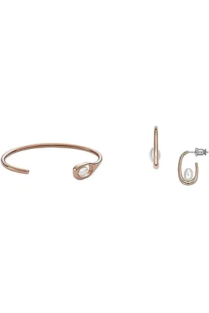 Skagen Damen Manschettenarmband und Creolen Ohrringe Agnethe Muschelperle