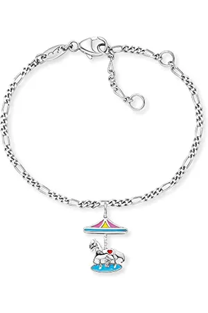 HERZENGEL Mädchen Kinder Armband aus Sterling Silber und einem Anhänger mit buntem Karussel aus Emaille - Karabinerverschluss - längenverstellbar - nickelfrei