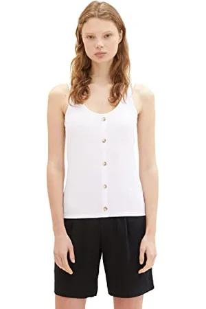 TOM TAILOR Damen 1038399 Top mit Knopfleiste, 20000-White, XL