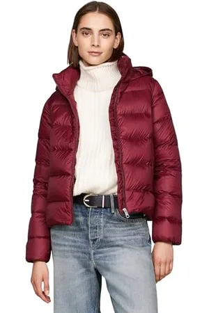 Tommy Hilfiger Damen Steppjacke Down Casual Jacket mit Kapuze, Rot (Deep Rouge), S