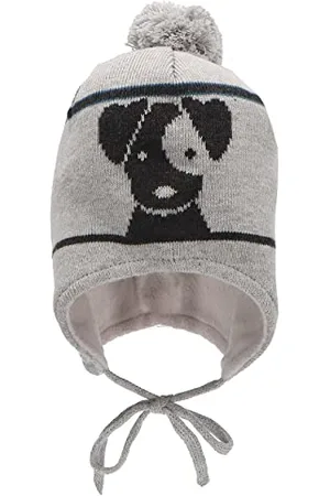 Sterntaler Baby Jungen Mütze Baby Bommelmütze Hund Mütze - Mütze Baby - aus Baumwolle mit Ohrenklappen und Bindeband - hellgrau, 45