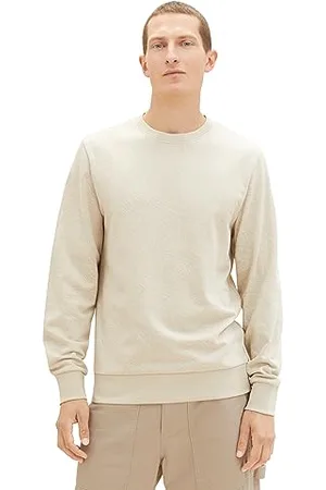 TOM TAILOR Herren 1037854 Basic Sweatshirt mit Allover-Print, 32453-beige Alfalfa line Design, XXL