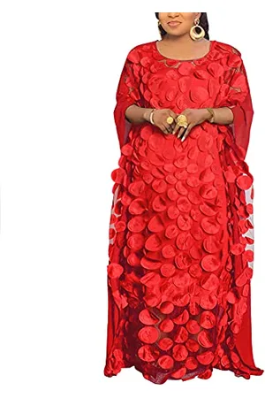 HD Collection Damen-Kleid mit Blumen-Applikationen im afrikanischen Stil, U-Boot-Ausschnitt, Chiffon-Kaftan, Einheitsgröße, , Einheitsgröße