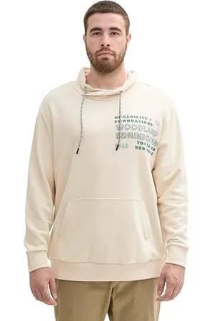 TOM TAILOR Herren 1044806 Plussize Basic Hoodie mit Schalkragen und Schriftzug, 27469-Smooth Light Sand, 4XL