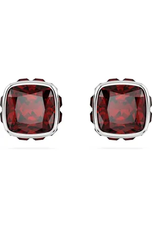 Swarovski Birthstone Ohrstecker Januar, Rote und Rhodinierte Ohrringe mit Strahlenden Kristallen