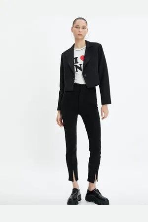 Koton Women Leggings Pants Slit Detail High Rise Elastic Waistband