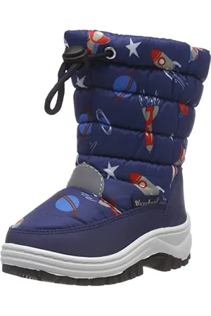 Playshoes Unisex Kinder gefütterte Kinder Winterstiefel, warme Schneestiefel mit Innenfutter und griffiger Profilsohle, mit Raketen-, Planeten-, Sternen-Muster