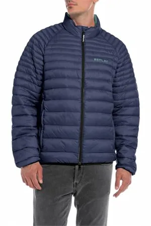 Replay Herren Steppjacke mit Reißverschluss, (Blau), XXL
