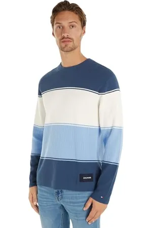 Tommy Hilfiger Herren Pullover Crew Neck Strickpullover, Mehrfarbig (Aegean Sea Multi), S
