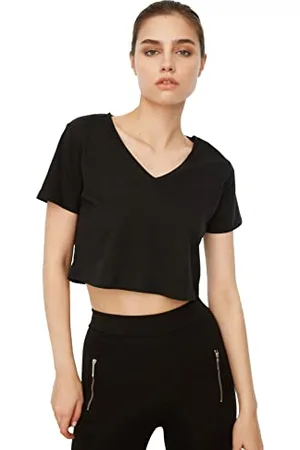 Trendyol Damen 100% Organic Cotton Crop-knitted T-shirt T Shirt, , S EU