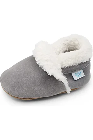 Dotty Fish Baby & Kleinkind Pantoffeln aus Wildleder – Rutschfest & Warm mit Fleecefutter – Barfußgefühl – . 6-12 Monate (19 EU)