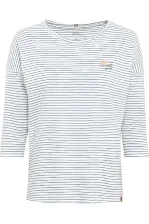 Camel Active Damen Gestreiftes Rundhals T-Shirt aus Organic Cotton Womenswear-XL