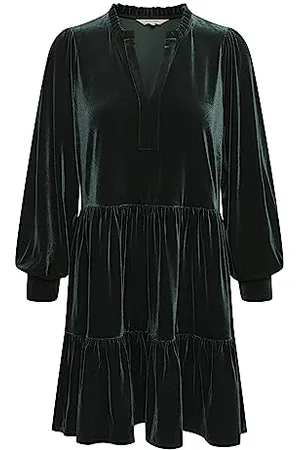 Part Two Damen Damenkleid mit Langen Ärmeln, über Knielänge, mit Flared, V-Notch Kleid, , Medium